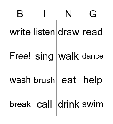 verbs grade 5 Bingo Card