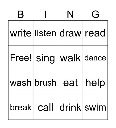 verbs grade 5 Bingo Card