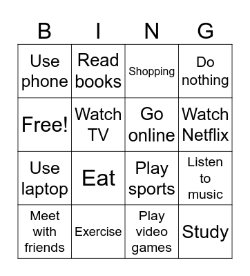 Habits Bingo Card