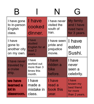 Odd the one that you've experienced Bingo Card