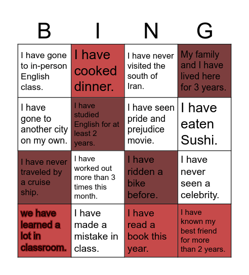 Odd the one that you've experienced Bingo Card