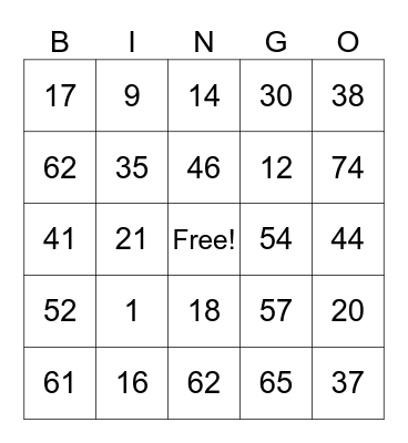 Valentine's Day Bingo Card