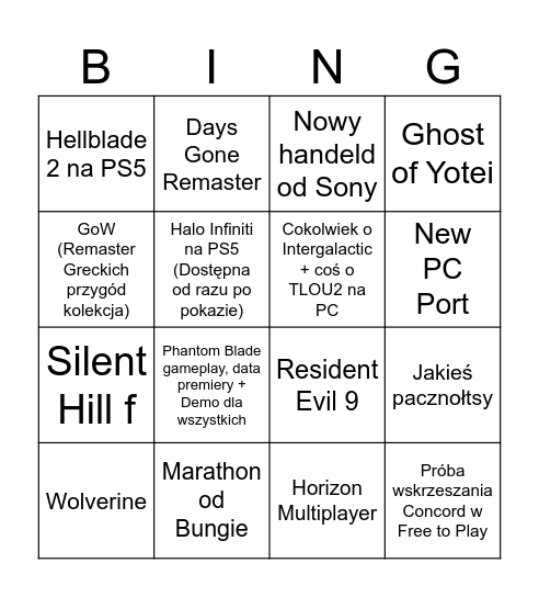 Bingo State of Play Bingo Card