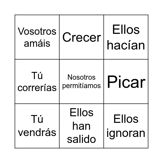 BINGO VERBAL Bingo Card