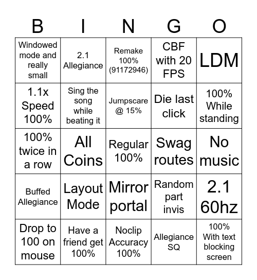 Allegiance Bingo Card