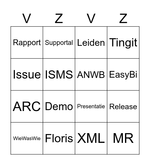 Standup Bingo Card