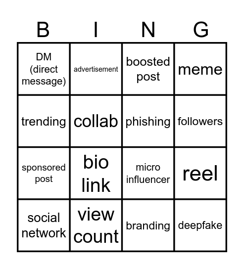 social media bingo Card