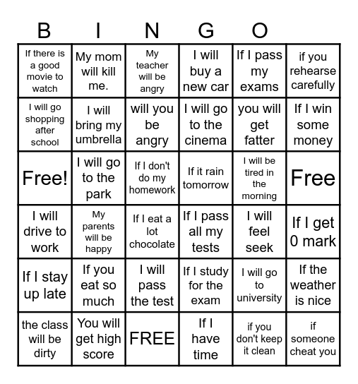 1st Conditional Bingo Card