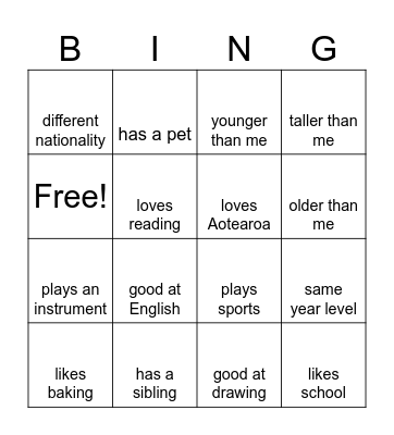Name Bingo Card