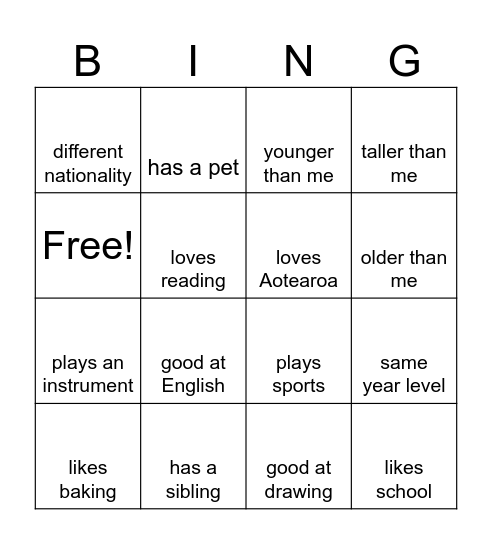 Name Bingo Card