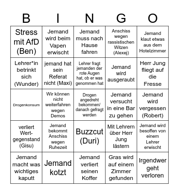 Berlinfahrt Bingo Card