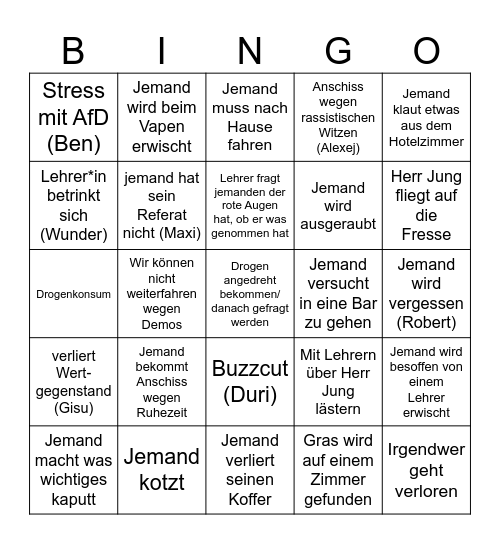 Berlinfahrt Bingo Card