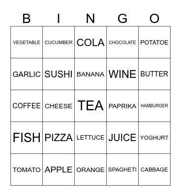 Bingo food Bingo Card