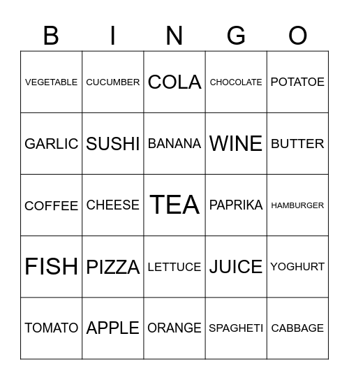 Bingo food Bingo Card