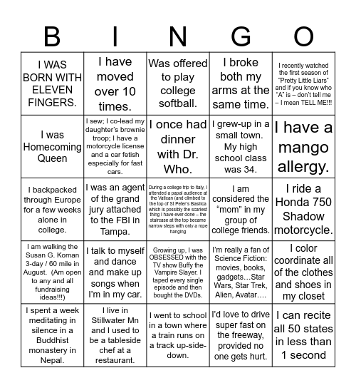 How well do you know your team members? Bingo Card