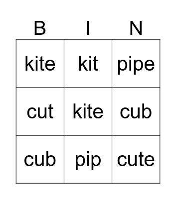long & short 'i' 'u' Bingo Card