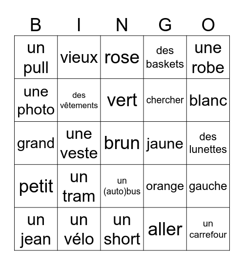 Franse Bingo Card