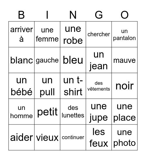 Franse Bingo Card