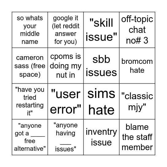 PEL teknikul chat bingo Card