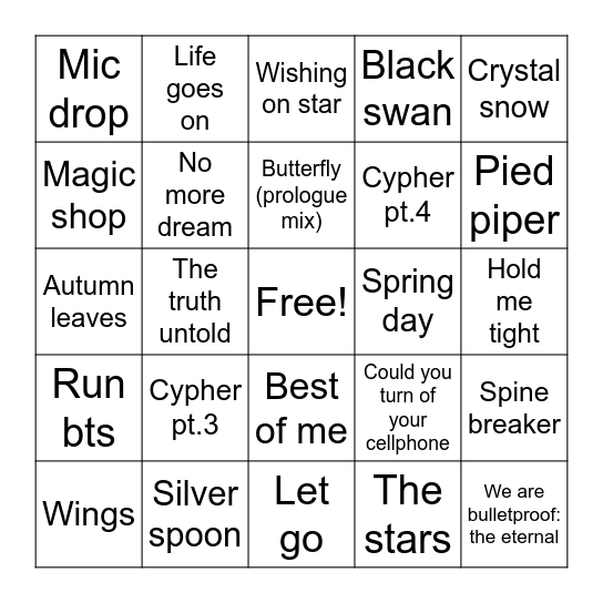 @SuraiTae Bingo Card