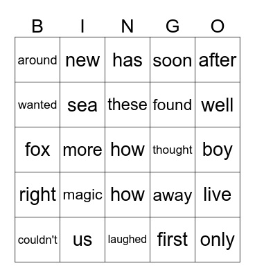 Word bingo Card