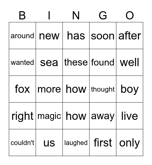 Word bingo Card