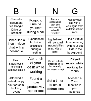 Remote Toolkit Bingo Card