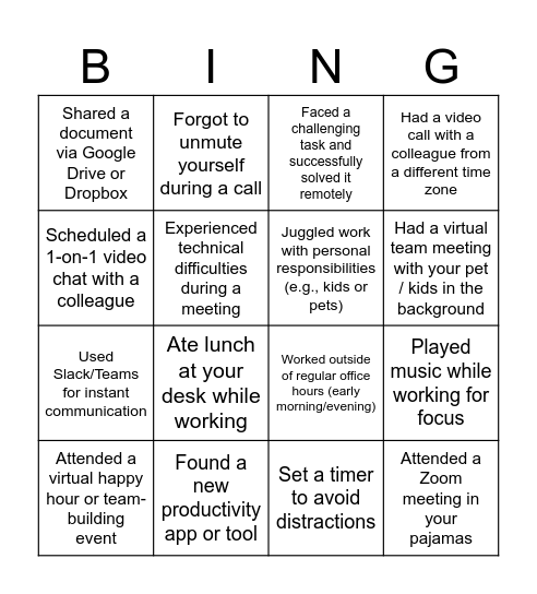 Remote Toolkit Bingo Card