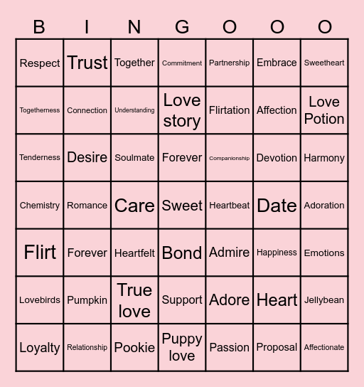 Cupid’s Bingo Bash Bingo Card