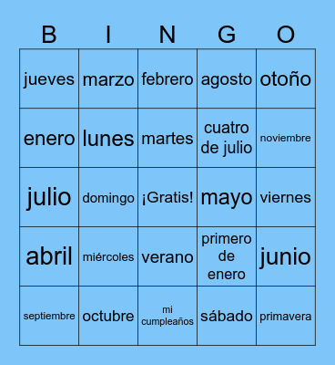 Los días y los meses Bingo Card