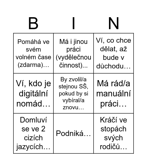 Kariérní bingo Card