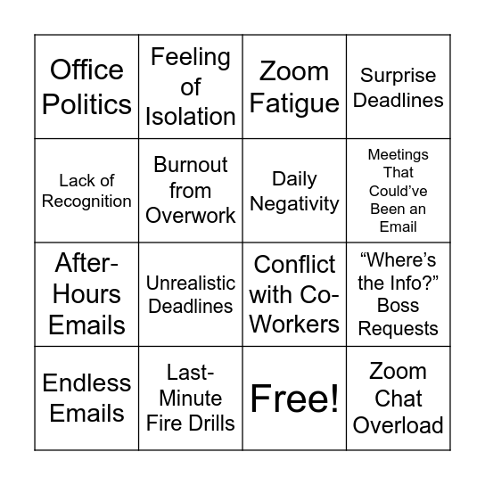 Stress Bingo! Bingo Card