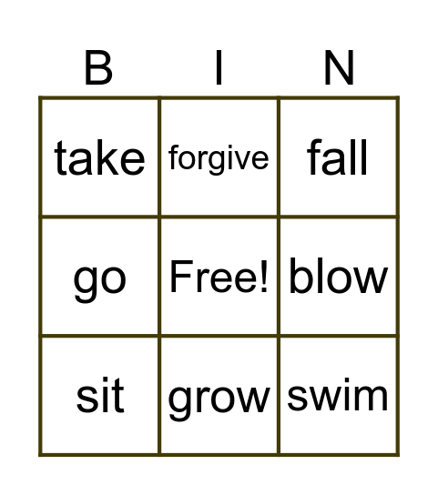 Irregular Verb Bingo Card