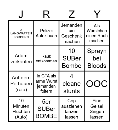 Jerzy Bingo Card