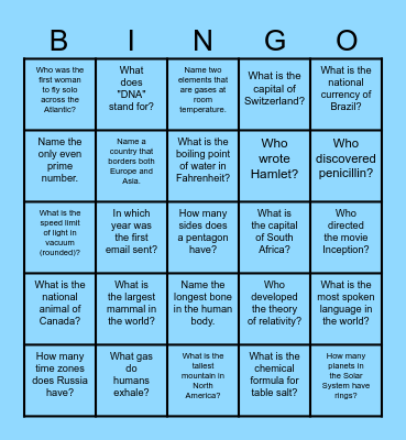 GPT Bingo 2.0 Bingo Card