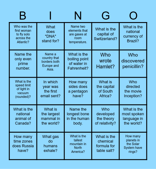 GPT Bingo 2.0 Bingo Card