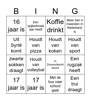 Zoek iemand die....... Bingo Card