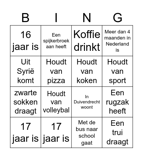 Zoek iemand die....... Bingo Card