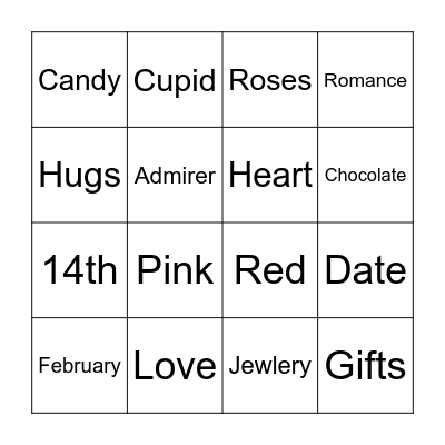 Valentines Day Bingo Card