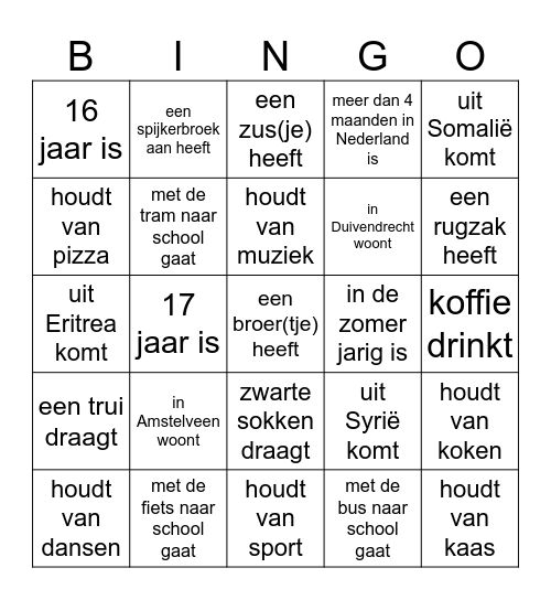 Zoek iemand die....... Bingo Card