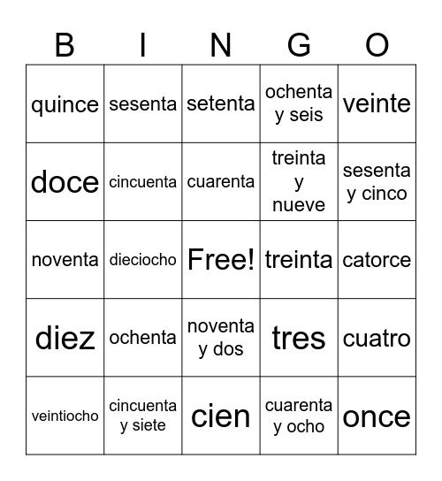 Números 1-100 Bingo Card