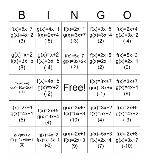 (F∘G) Bingo Card