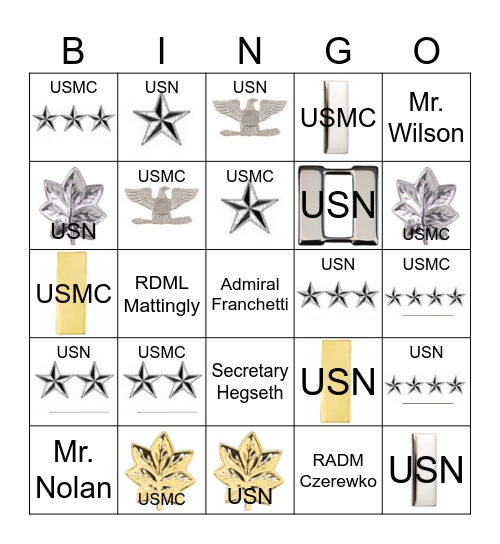 USN/USMC Officer Ranks + Bingo Card