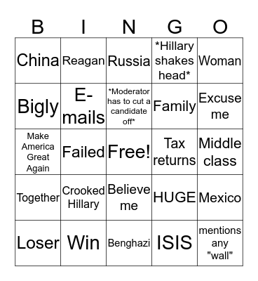 BGIA Presidential Debate BINGO! Bingo Card