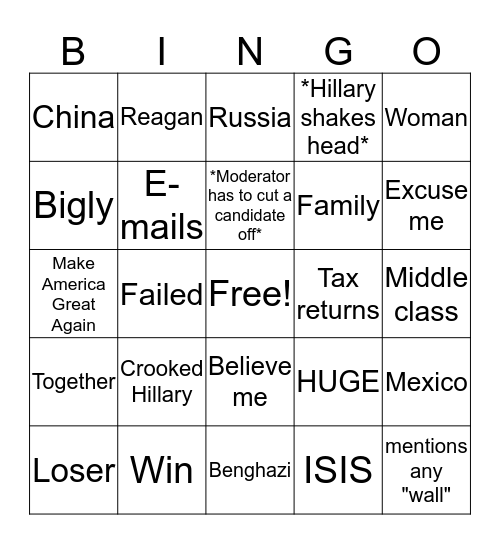 BGIA Presidential Debate BINGO! Bingo Card