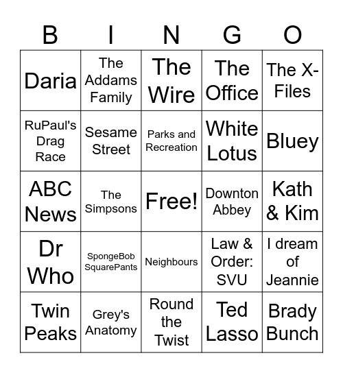 TV! Bingo Card