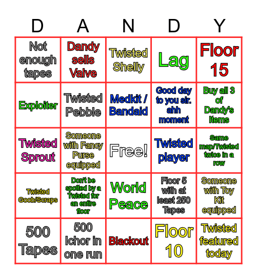 Dandy's World Bingo Card