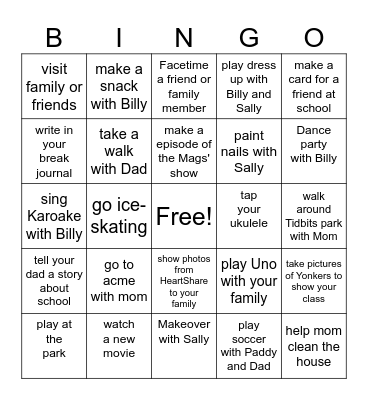 February Break Bingo Card