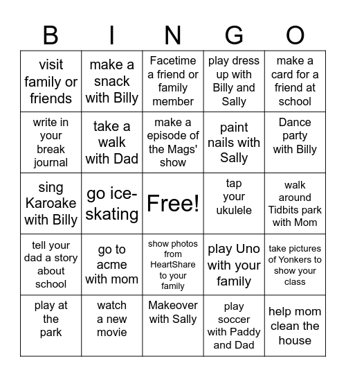 February Break Bingo Card