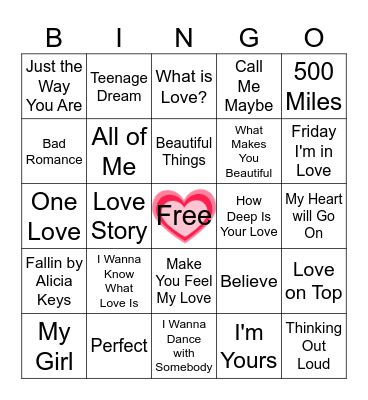 LOVE Songs Bingo Card
